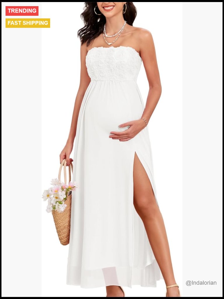 3d Floral Mesh Strapless Maternity Dress A-Line Pregnancy Baby Shower